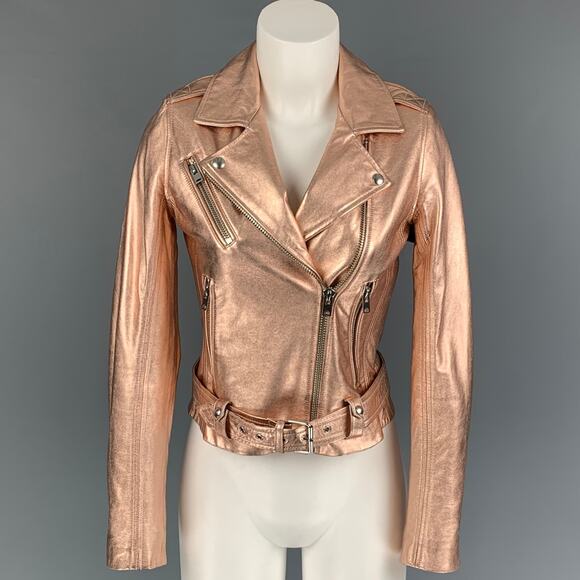 IRO Size XS Gold Leather Metallic Biker Jacket - Picture 1 of 6